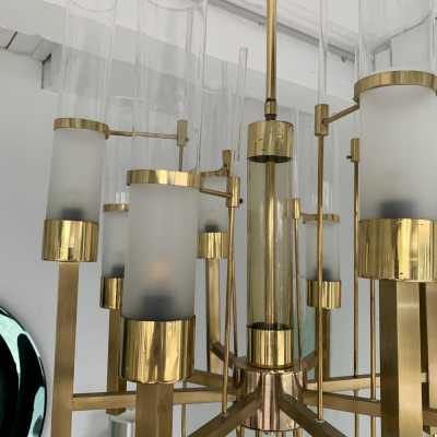 brass chandelier sciolari glass italy 1960 1970