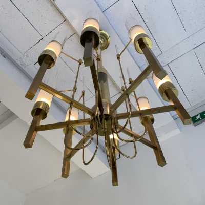 brass chandelier sciolari glass italy 1960 1970