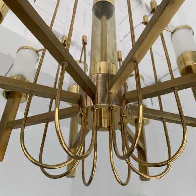 brass chandelier sciolari glass italy 1960 1970