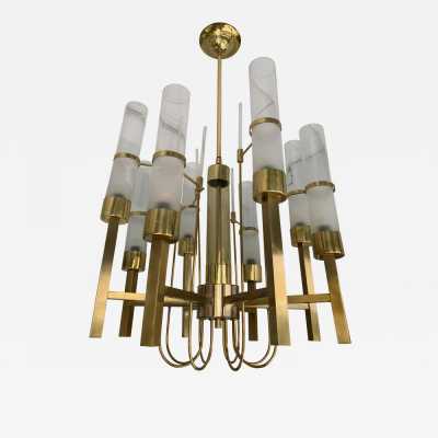 brass chandelier sciolari glass italy 1960 1970