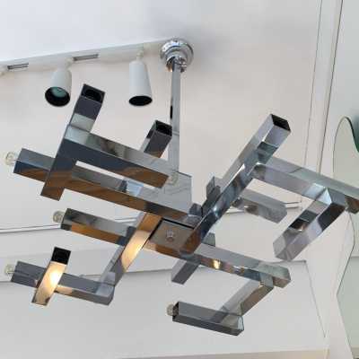 chandelier gaetano sciolari metal chrome brass italy 1970