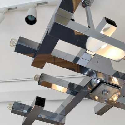chandelier gaetano sciolari metal chrome brass italy 1970