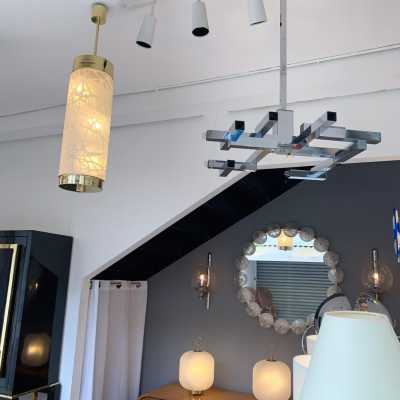 chandelier gaetano sciolari metal chrome brass italy 1970