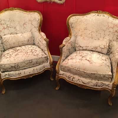 Pair of red armchairs red 1900 gilded wood