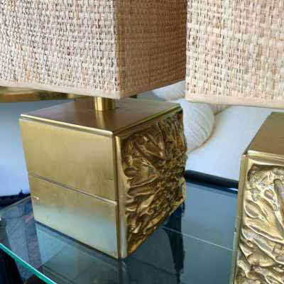 lamps pair brass bronze luciano frigerio italy 1970