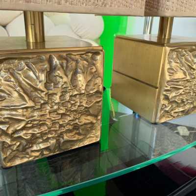 lamps pair brass bronze luciano frigerio italy 1970