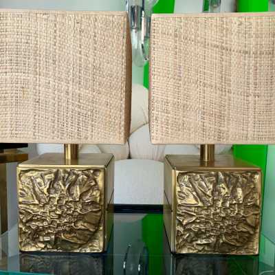 lamps pair brass bronze luciano frigerio italy 1970