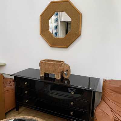 octagonal bamboo and rattan mirror Italy 1970 1980