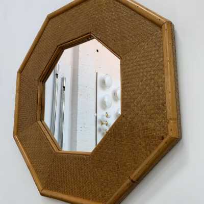 octagonal bamboo and rattan mirror Italy 1970 1980