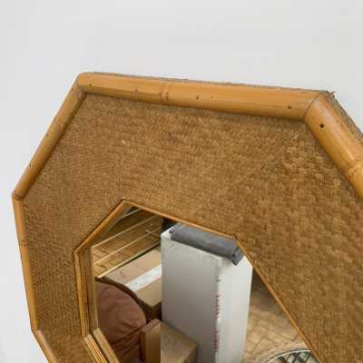 octagonal bamboo and rattan mirror Italy 1970 1980