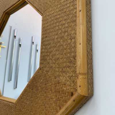 octagonal bamboo and rattan mirror Italy 1970 1980