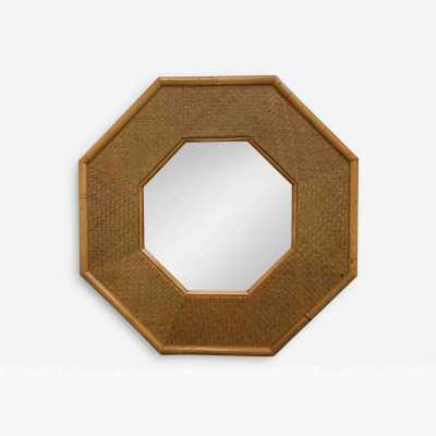 octagonal bamboo and rattan mirror Italy 1970 1980