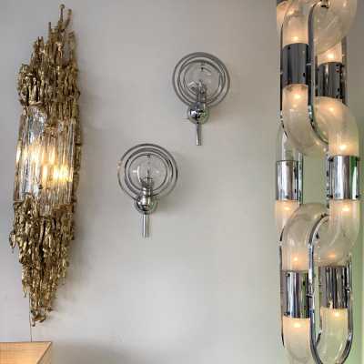 sconces pair metal glass oscar torlasco italy 1970