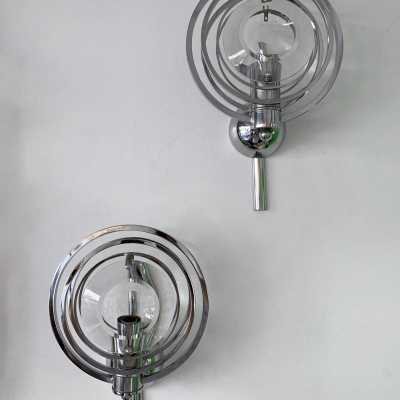 sconces pair metal glass oscar torlasco italy 1970