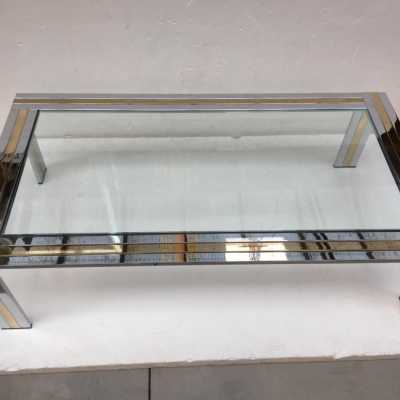 coffee table brass chrome metal glass renato zevi italy 1970