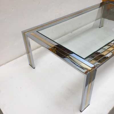 coffee table brass chrome metal glass renato zevi italy 1970