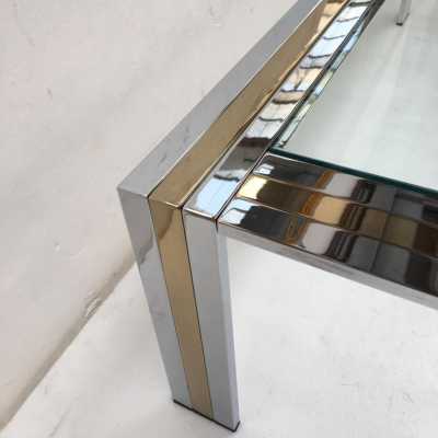 coffee table brass chrome metal glass renato zevi italy 1970
