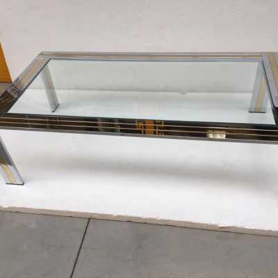 coffee table brass chrome metal glass renato zevi italy 1970