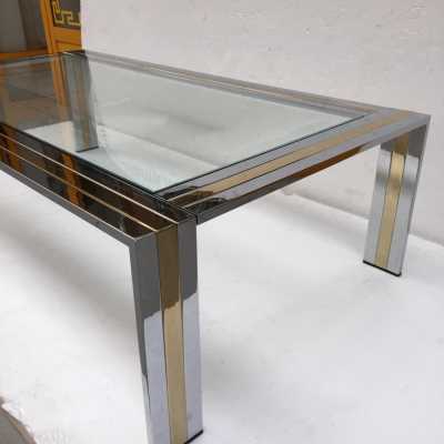 coffee table brass chrome metal glass renato zevi italy 1970