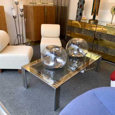 coffee table brass chrome metal glass renato zevi italy 1970