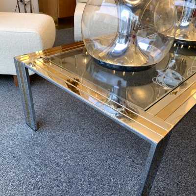 coffee table brass chrome metal glass renato zevi italy 1970