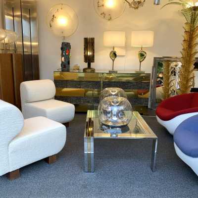 coffee table brass chrome metal glass renato zevi italy 1970