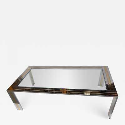 coffee table brass chrome metal glass renato zevi italy 1970