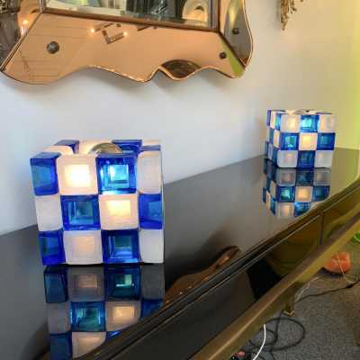 cube lamps pair murano glass poliarte italy 1970