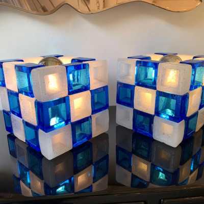 cube lamps pair murano glass poliarte italy 1970