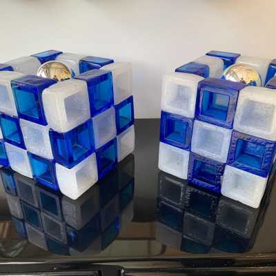 cube lamps pair murano glass poliarte italy 1970