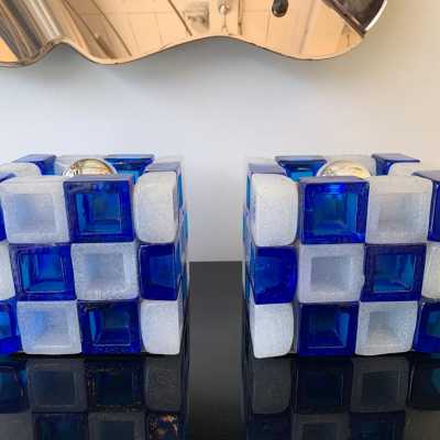 cube lamps pair murano glass poliarte italy 1970
