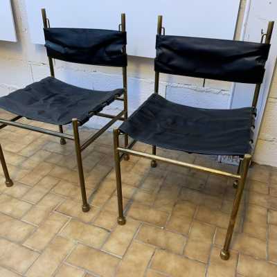 chair brass leather luciano frigerio italy 1970