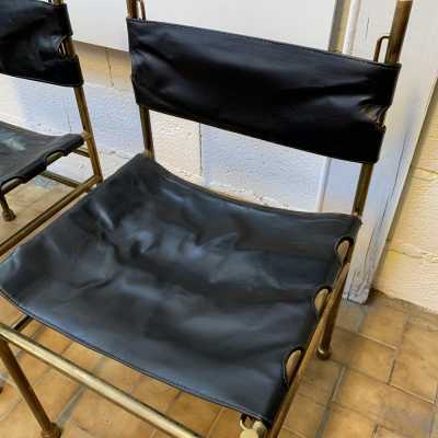 chair brass leather luciano frigerio italy 1970