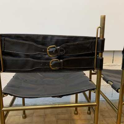 chair brass leather luciano frigerio italy 1970