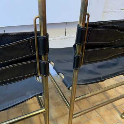 chair brass leather luciano frigerio italy 1970