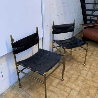 chair brass leather luciano frigerio italy 1970