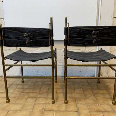 chair brass leather luciano frigerio italy 1970