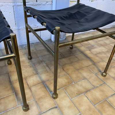 chair brass leather luciano frigerio italy 1970