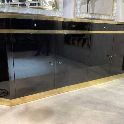 Black lacquered brass jc Mahé sideboard 4 doors 4 money boxes