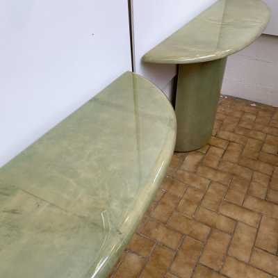 console pair parchment goatskin aldo tura italy 1970