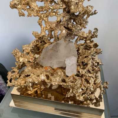 gilt bronze lamp quartz claude victor boeltz france 1970