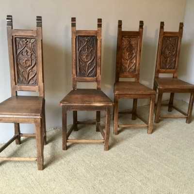 4 neo-Gothic oak chairs