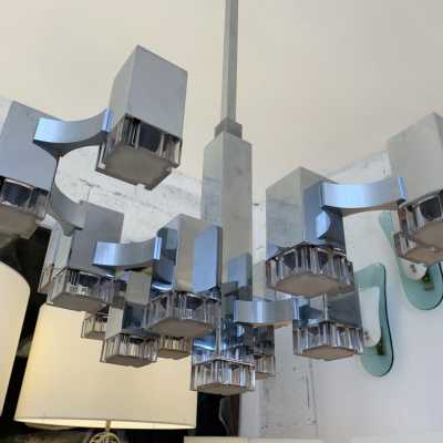 chandelier cubic sciolari gaetano metal plexiglass italy 1970