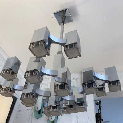 chandelier cubic sciolari gaetano metal plexiglass italy 1970