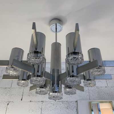 chandelier metal chrome glass sciolari stilkronen italy germany 1970