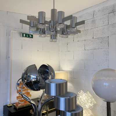 chandelier metal chrome glass sciolari stilkronen italy germany 1970