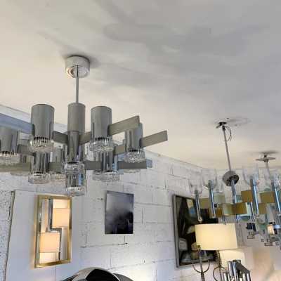 chandelier metal chrome glass sciolari stilkronen italy germany 1970