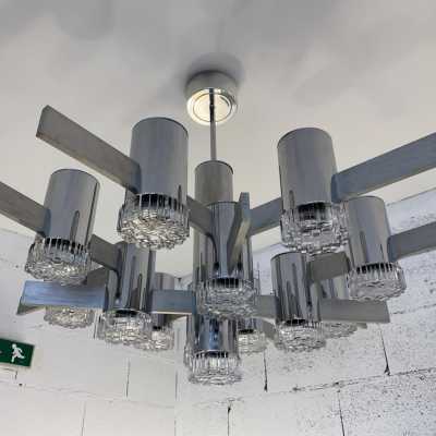 chandelier metal chrome glass sciolari stilkronen italy germany 1970