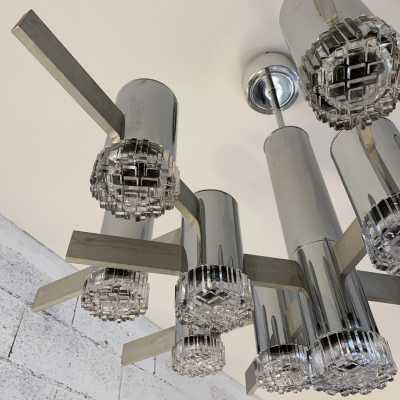 chandelier metal chrome glass sciolari stilkronen italy germany 1970