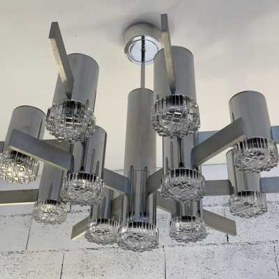 chandelier metal chrome glass sciolari stilkronen italy germany 1970